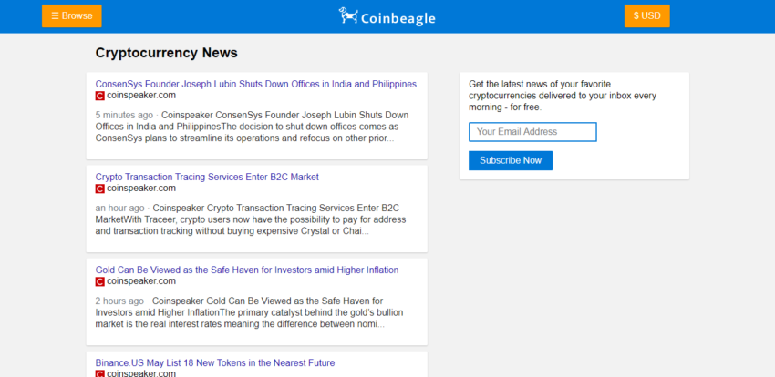 bitcoin news aggregator coinbeagle