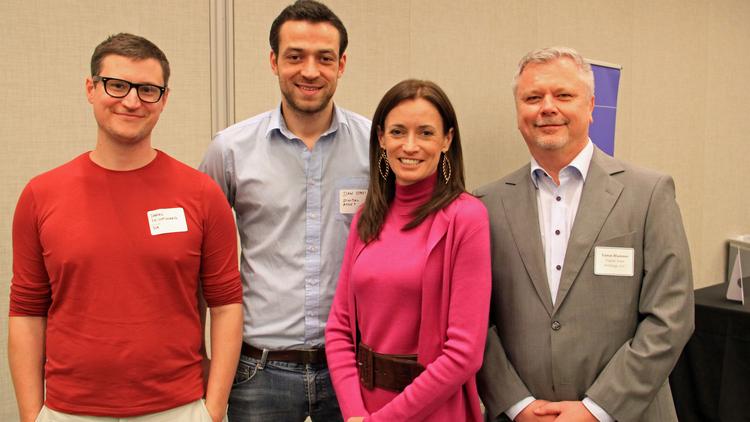 From left to right, Daniel Feichtinger, senior software developer (formerly of Hyperledger), Dan O'Prey, chief marketing officer (formerly of Hyperledger), Blythe Masters (CEO of Digital Asset Holdings), and Tamas Blummer, chief ledger officer (formerly of Bits of Proof)