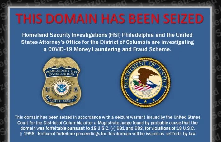 coronaprevention.org website shows seized by US Departments of Homeland Security and Justice - Credits: coronaprevention.org